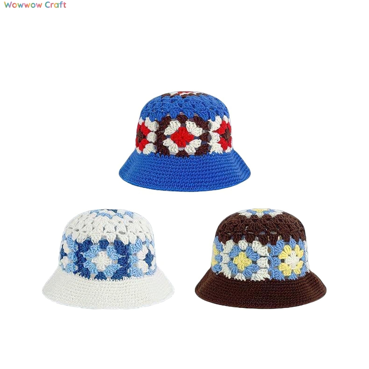 Crochet Hat,Handmade Flower Pattern Crocheted Bucket Hat - Crocheted hat